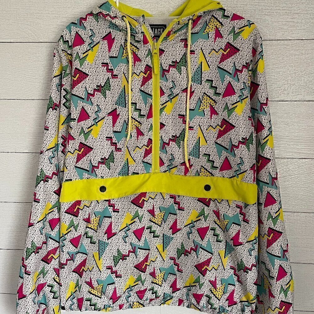 Vintage‎ Black Jack 1999 Windbreaker Jacket Retro 90's Colorful hooded Size S